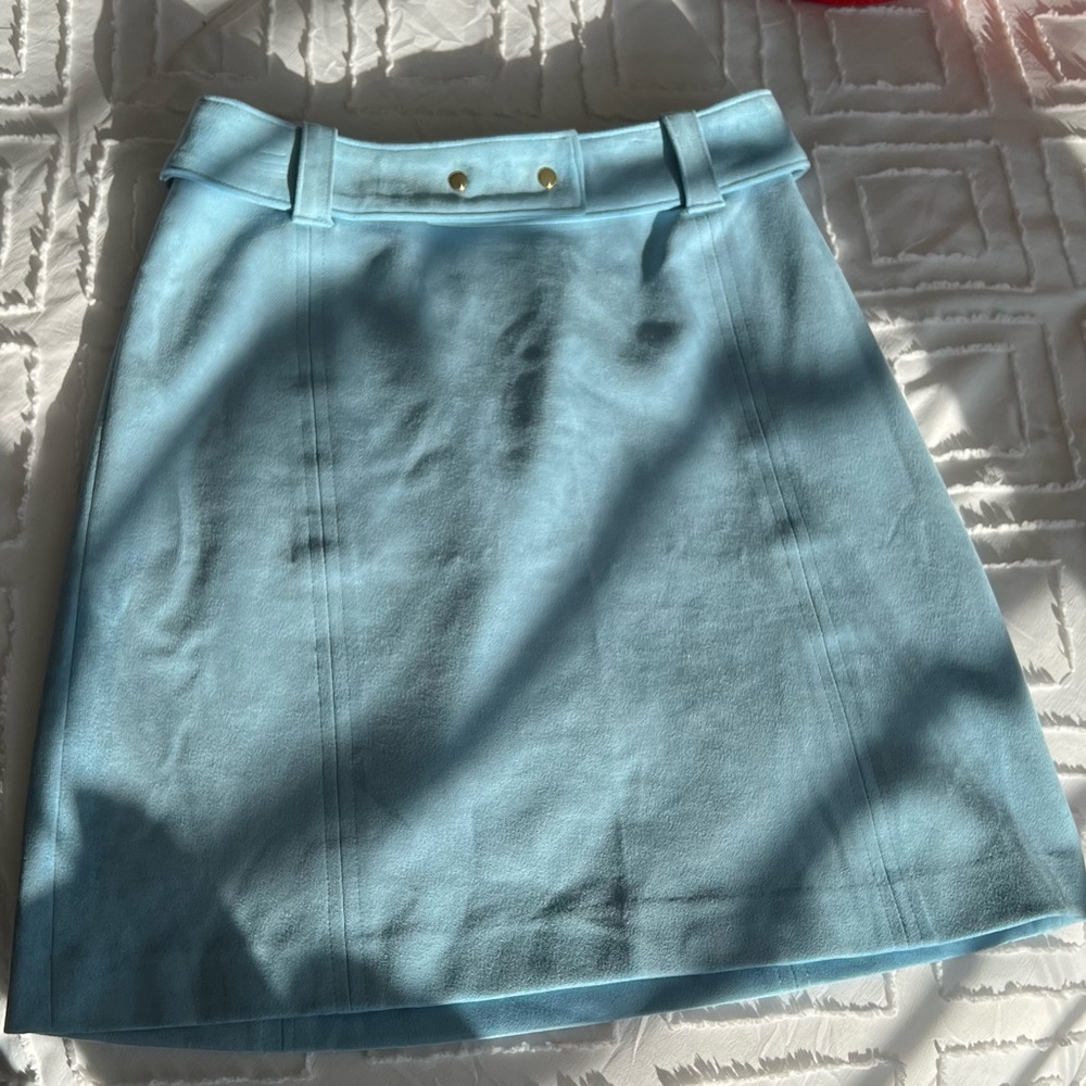 Light blue sued like belted skirt